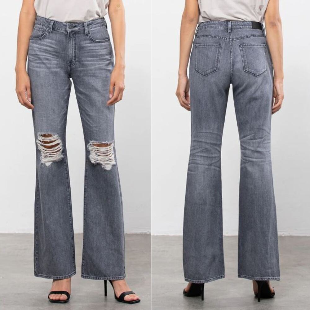 Hidden NEW Happi Flare Grey High Rise Distressed Cotton Everyday Trendy Jeans